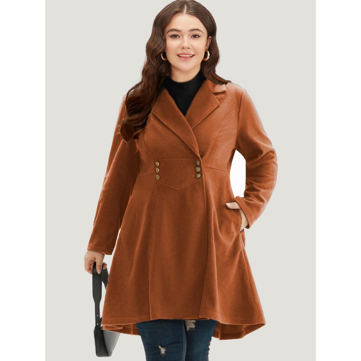Plus Size Solid Lapel Collar Double Breasted Coat Women Chocolate Office Plain Ladies Work Winter Coats BloomChic 22-24/3X Product Image