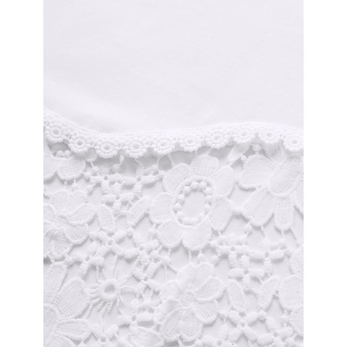 Plus Size Crew Neck Flower Lace Patchwork T-shirt WhiteSmoke Women Elegant Patchwork Round Neck Everyday T-shirts BloomChic 18-20/2X Product Image