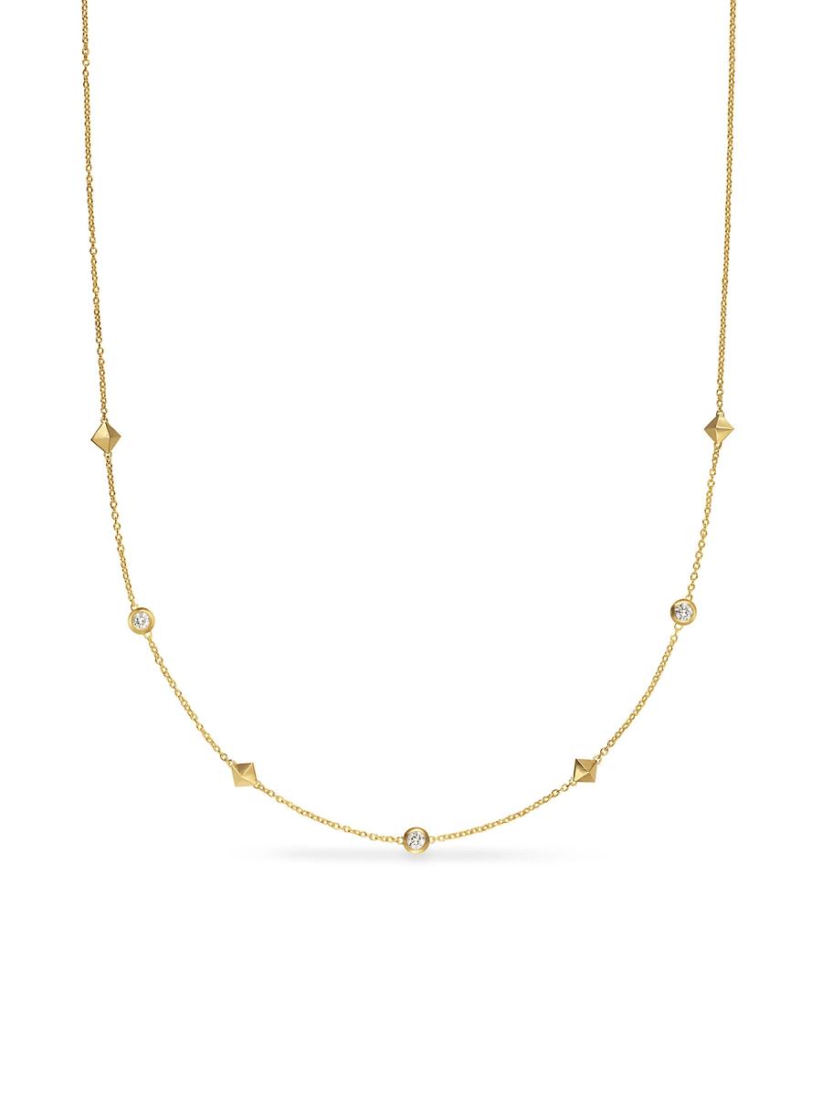 Womens Petite Modern Renaissance Station Necklace in 18K Yellow Gold with Diamonds, 4.6MM Product Image