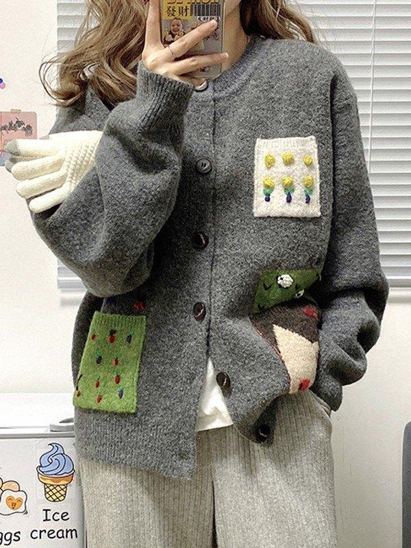 Pocket Jacquard Button Front Cardigan Product Image