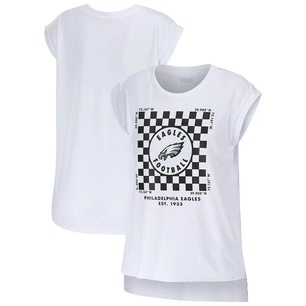Women's WEAR by Erin Andrews White Philadelphia Eagles Checker Muscle Tank Top, Size: Large Product Image