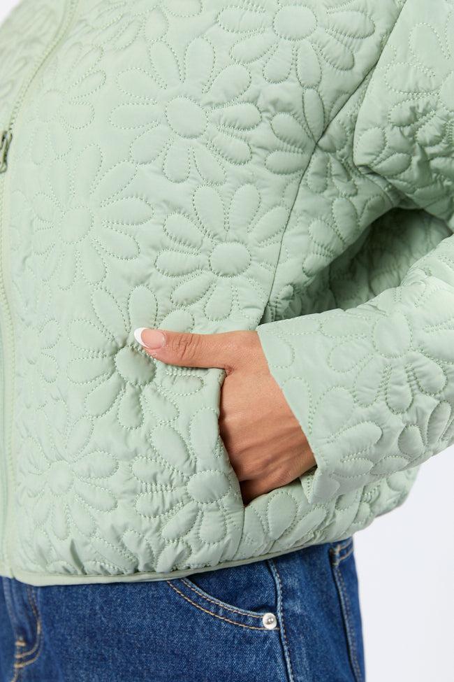 Full Bloom Sage Flower Quilted Zip Up Jacket FINAL SALE Product Image