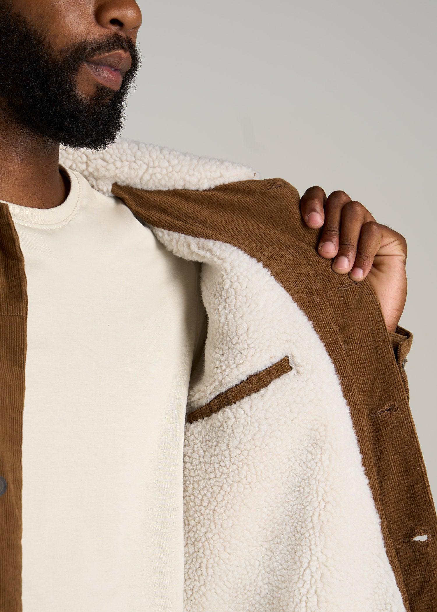 LJ&S Sherpa Corduroy Trucker Jacket for Tall Men in Tan Brown Male Product Image