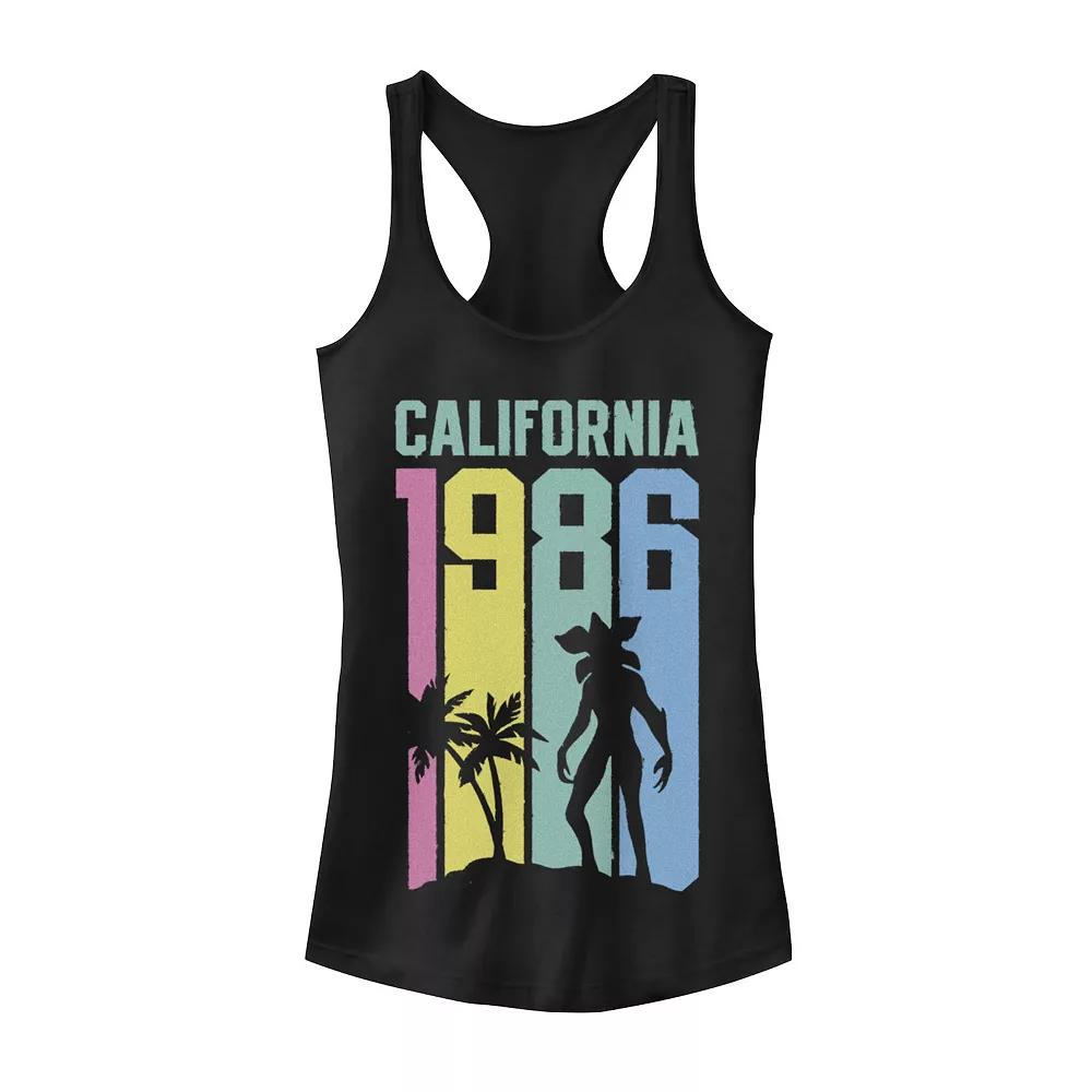Juniors' Stranger Things 1986 Demogorgon In California Graphic Racerback Tank Top, Girl's, Size: Small, Black Product Image