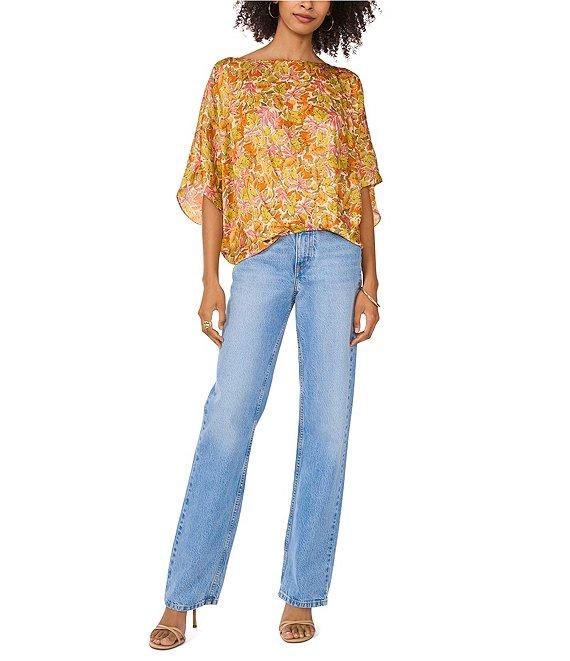 Vince Camuto Floral Print Boat Neck Short Sleeve Blouse Product Image
