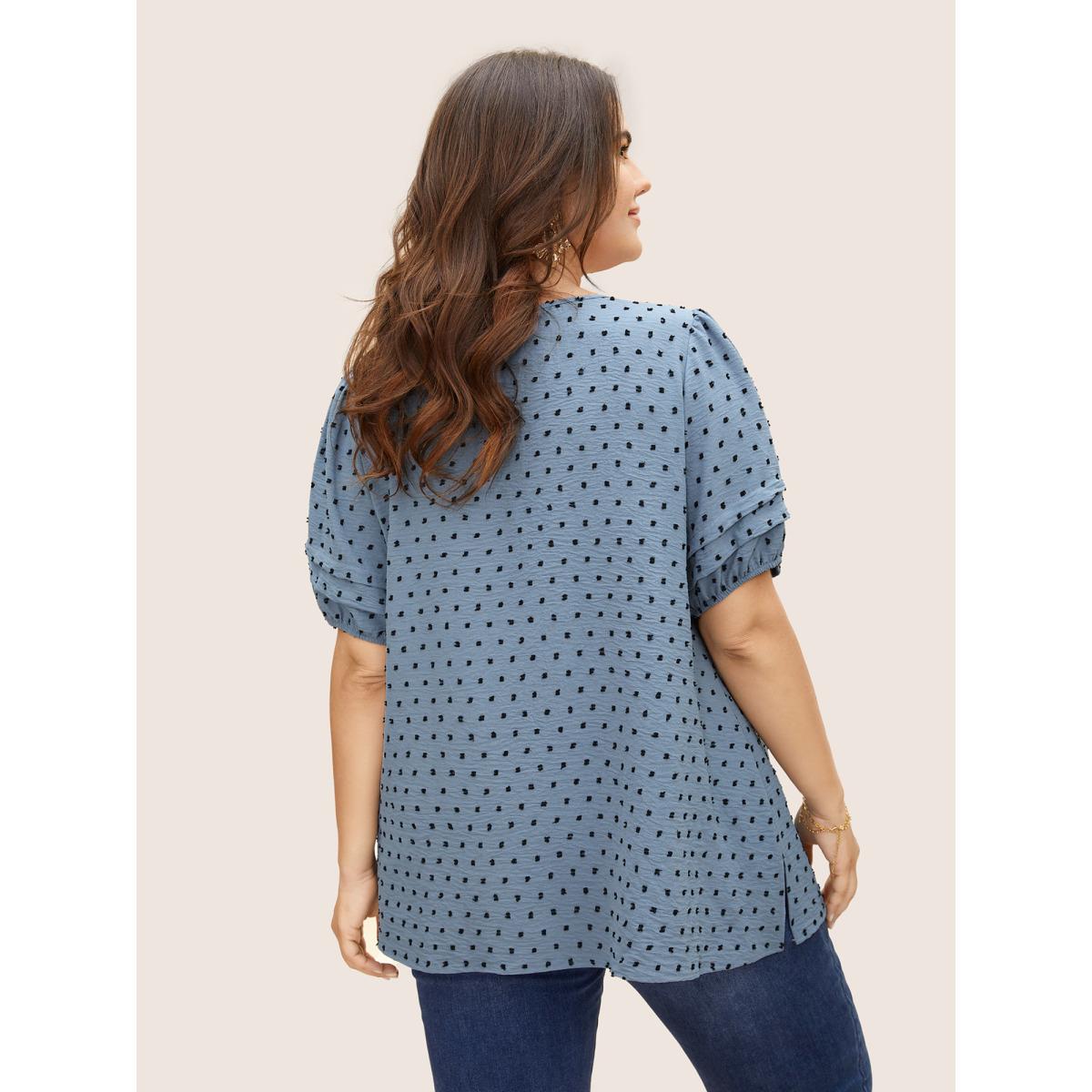 Plus Size Stone Textured Polka Dot Blouse Women Elegant Short sleeve Round Neck Everyday Blouses BloomChic 18-20/2X Product Image
