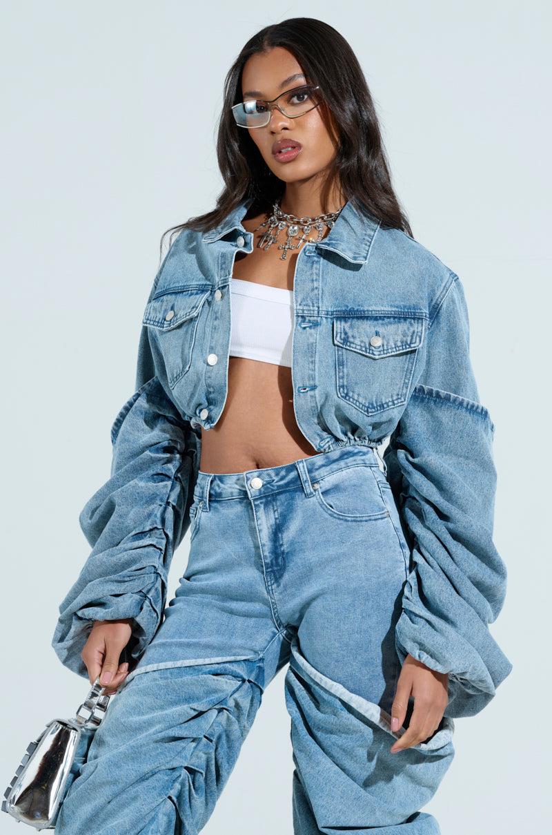STACKED SLEEVE DENIM JACKET Product Image
