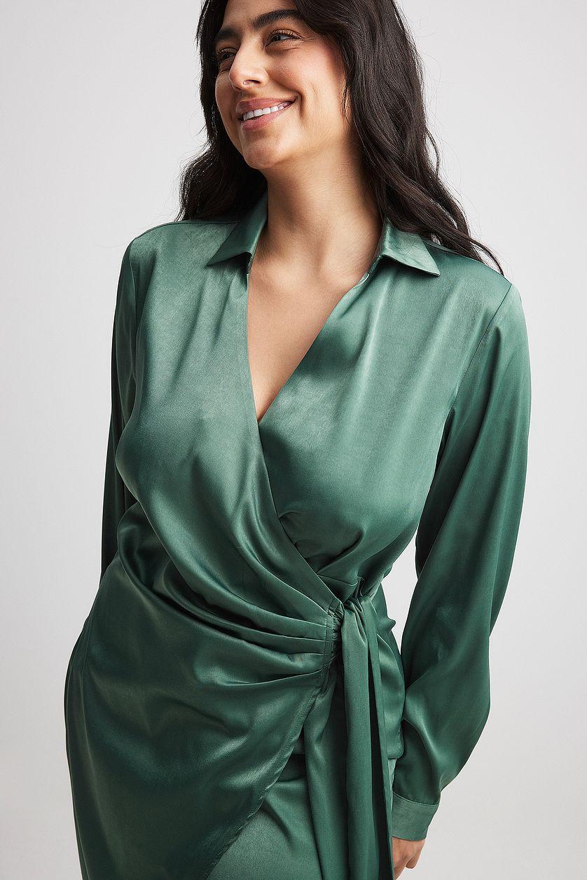 Wrap Satin Shirt Dress Product Image