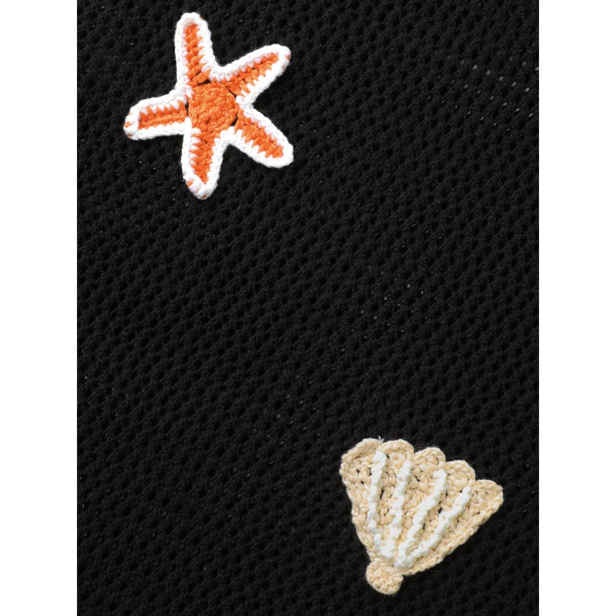 Plus Size Starfish Shell Crochet Slit Swim Cover-Up Women's Swimwear Black Beach Loose Texture Curve Swim Cover Ups BloomChic 18-20/2X Product Image