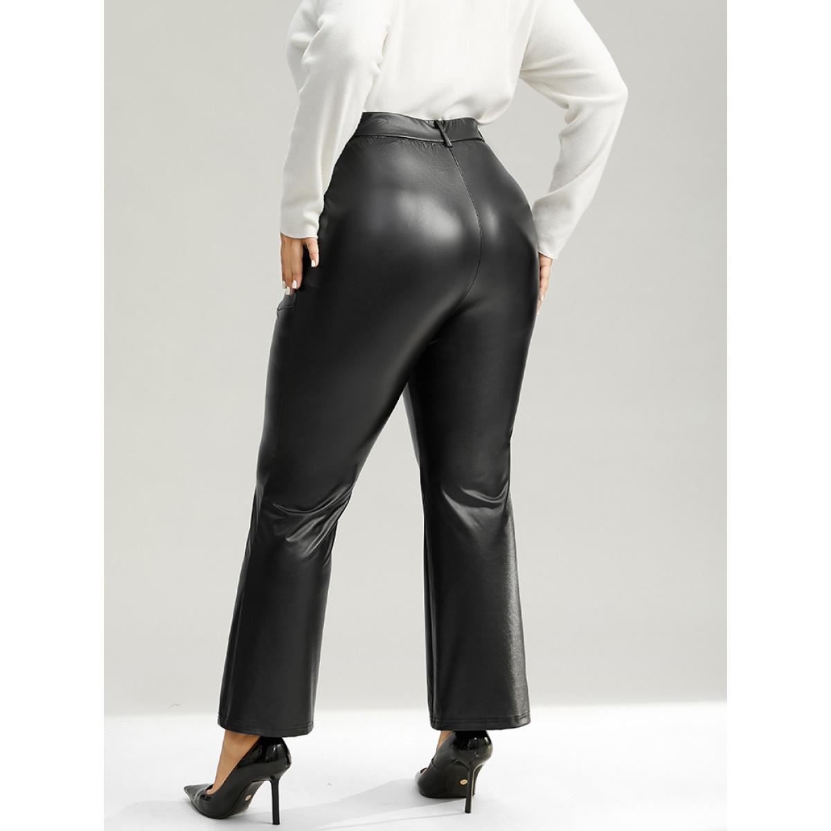 Plus Size Plain PU Leather Pocket Bootcut Pants Women Black Party Flare Leg High Rise Going out Pants BloomChic 28/5X Product Image