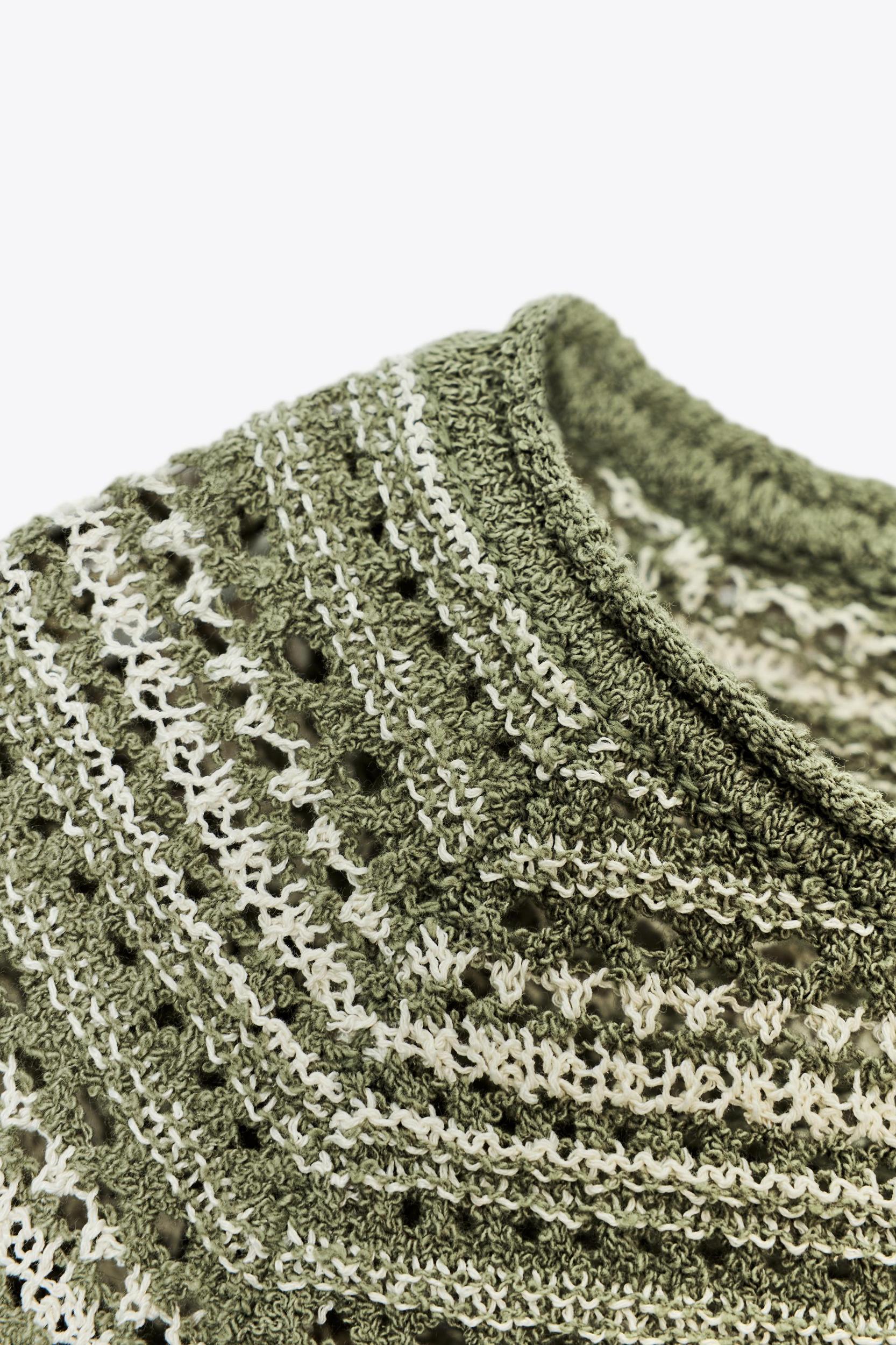 STRIPED TEXTURED KNIT SHORT SLEEVE TOP Product Image