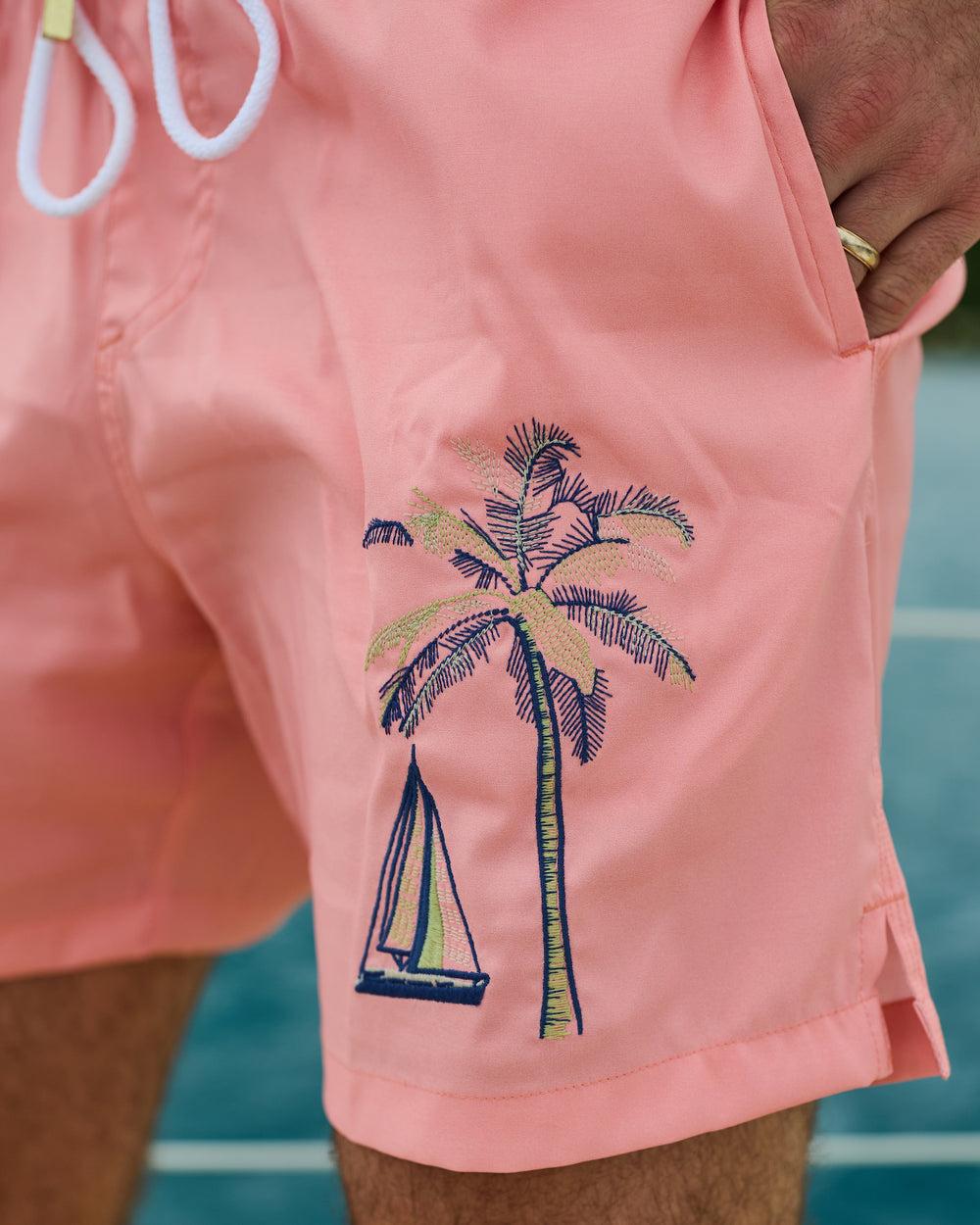 The Sunset Sail - Sailboat Embroidered Swim Trunks Product Image