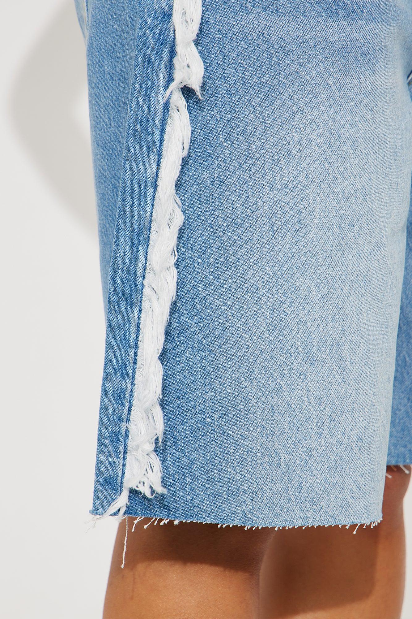 Sahara High Rise Fringed Bermuda Shorts - Medium Wash Female Product Image