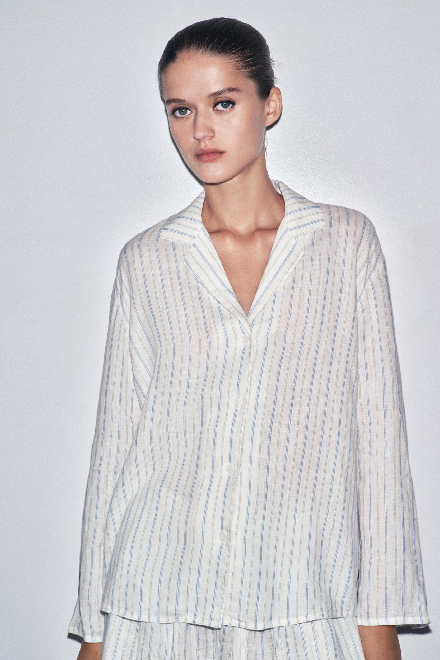 ZW COLLECTION STRIPED LINEN PAJAMA SHIRT Product Image