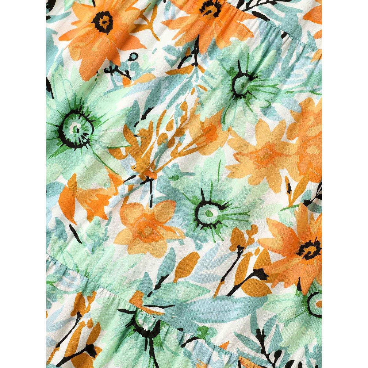 Plus Size Floral Print Rayon Pockets Tiered Midi Dress Beige Women V-neck Short sleeve Curvy BloomChic 10/M Product Image