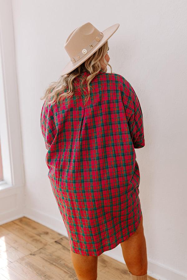 Cider Sippin' Oversized Plaid Mini Dress in Pink Curves Product Image