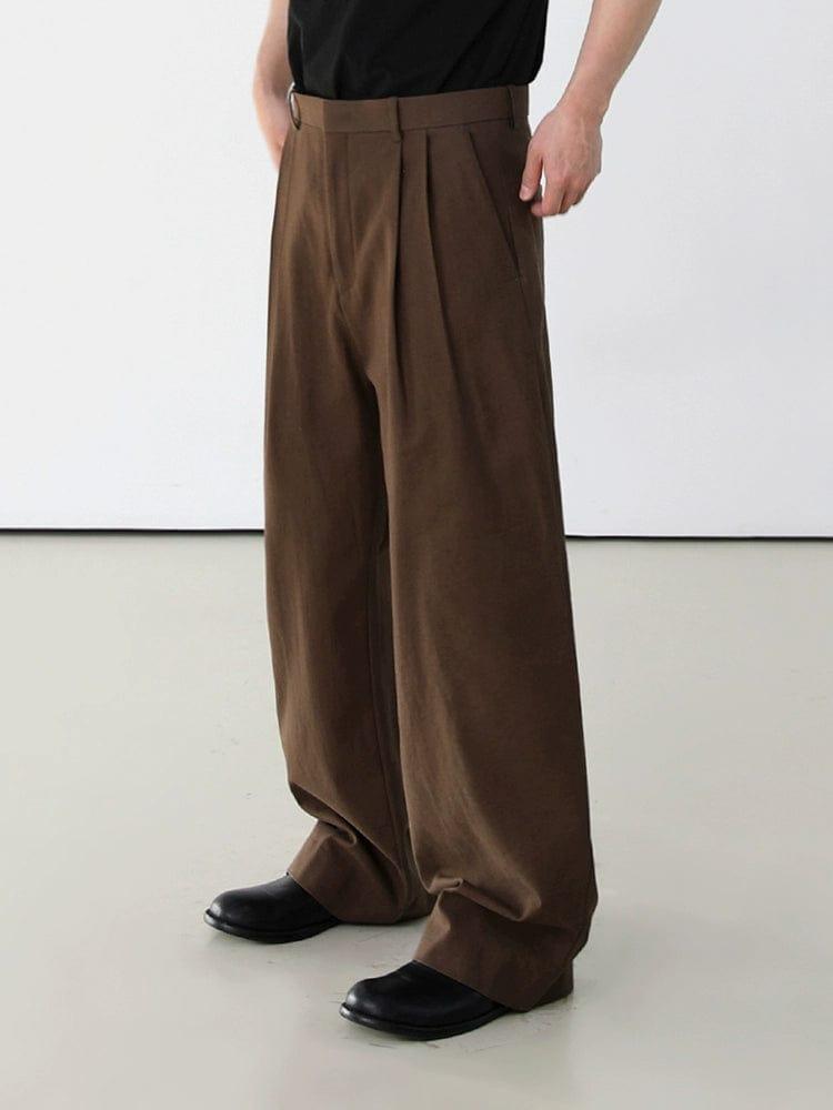 RT No. 11693 BROWN FOLDED PLEATED STRAIGHT SUIT PANTS Product Image