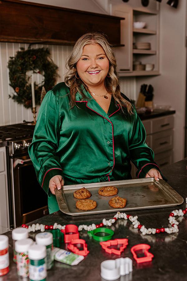 Feeling Luxurious Satin Pajama Top in Hunter Green Curves Product Image