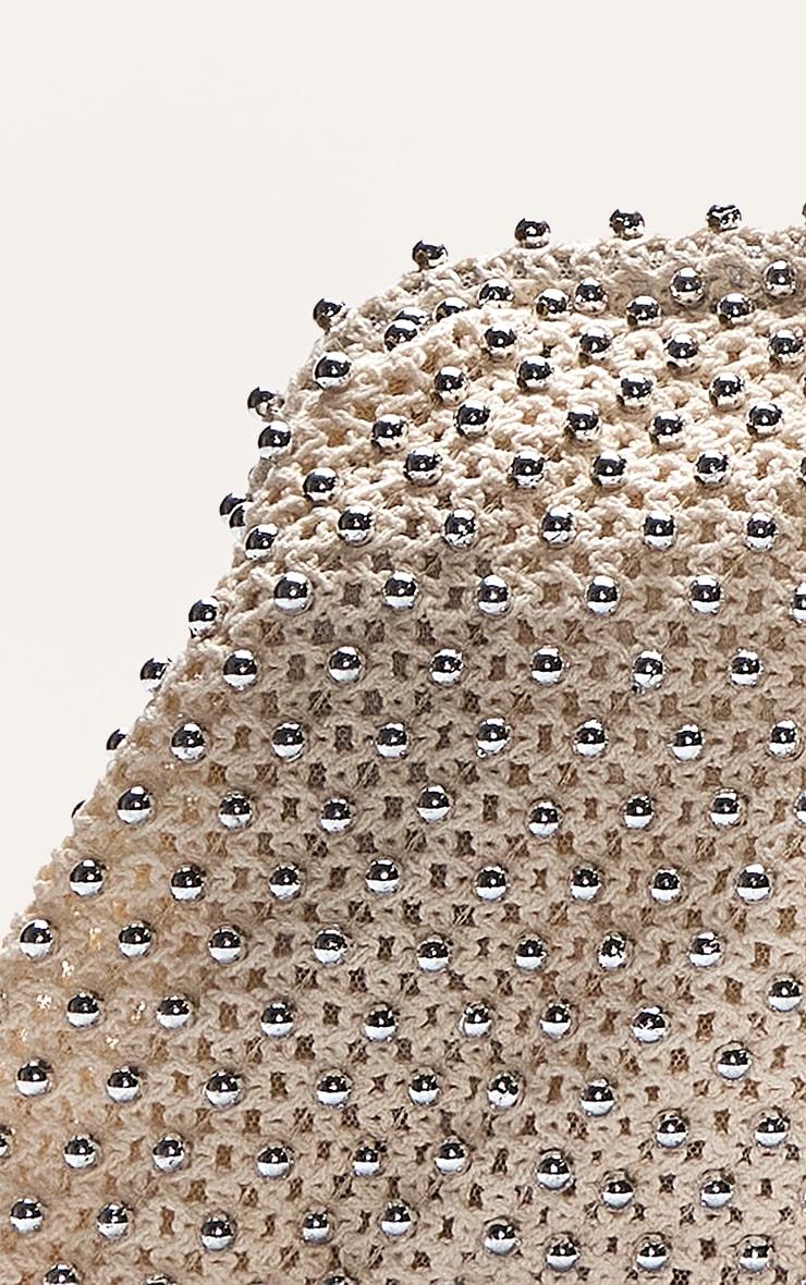 Cream Crochet Silver Studded Clutch Bag Product Image