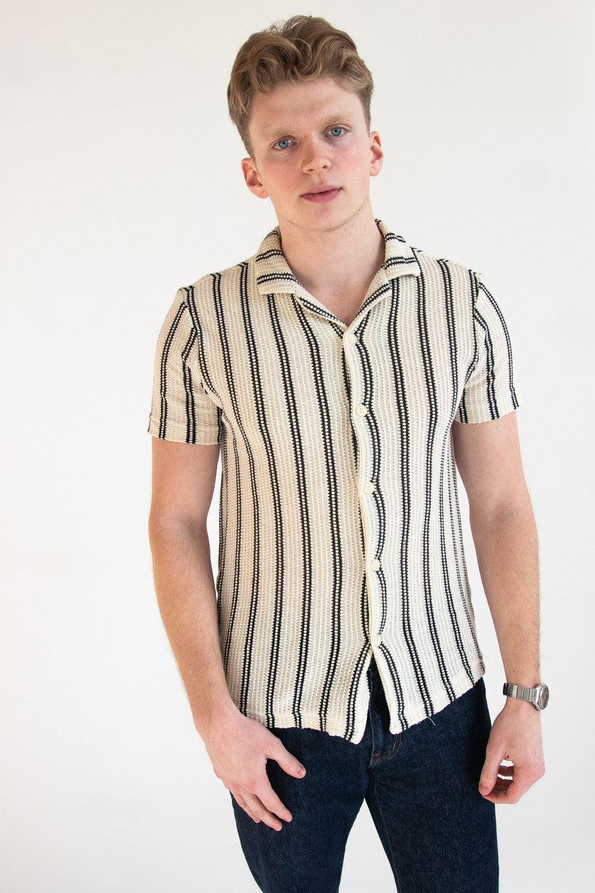Double Stripe Crochet Button Up Shirt Product Image