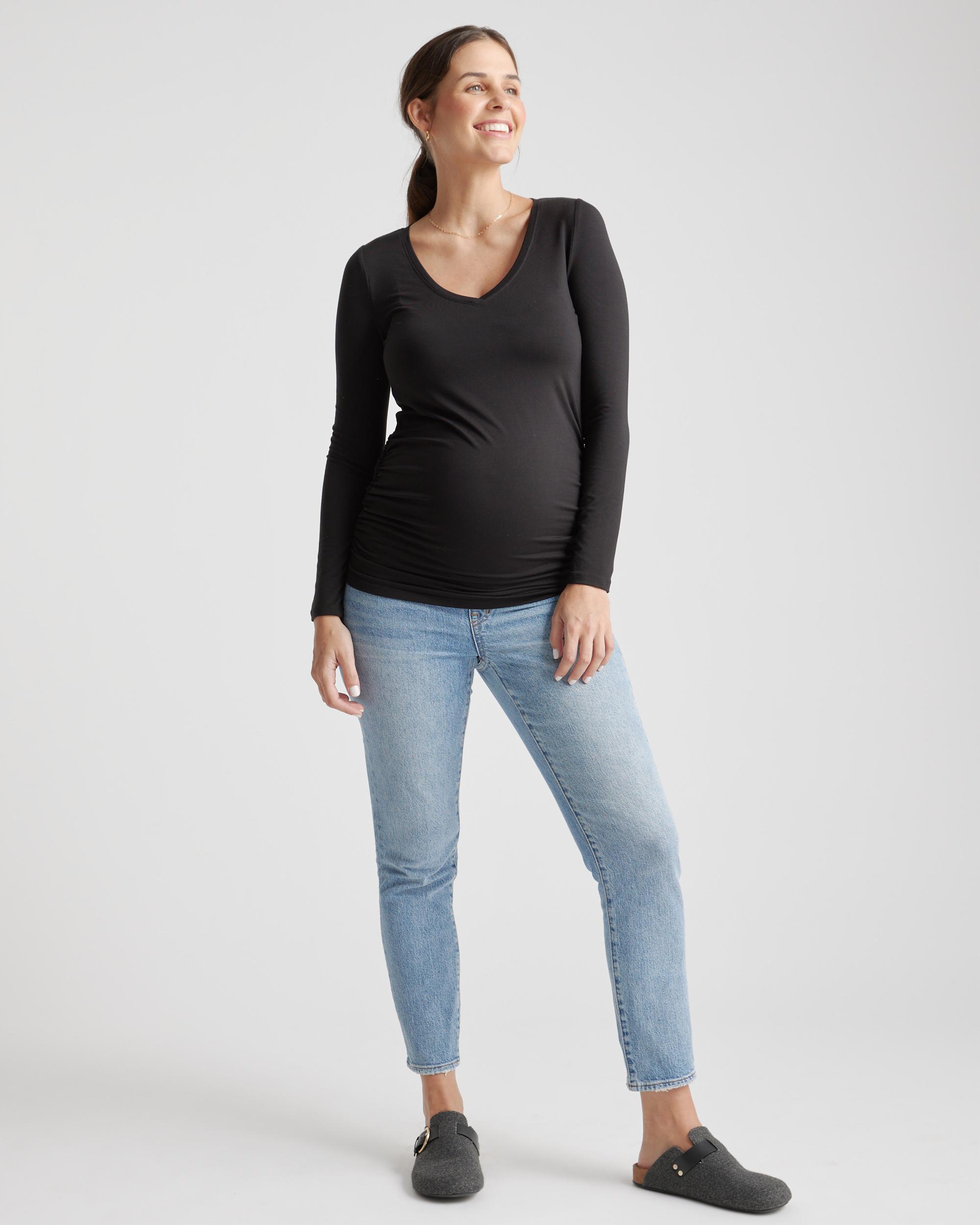 Quince | Women's Tencel Jersey Maternity Ruched Long Sleeve T-Shirt 2-Pack Lenzing Modal Product Image