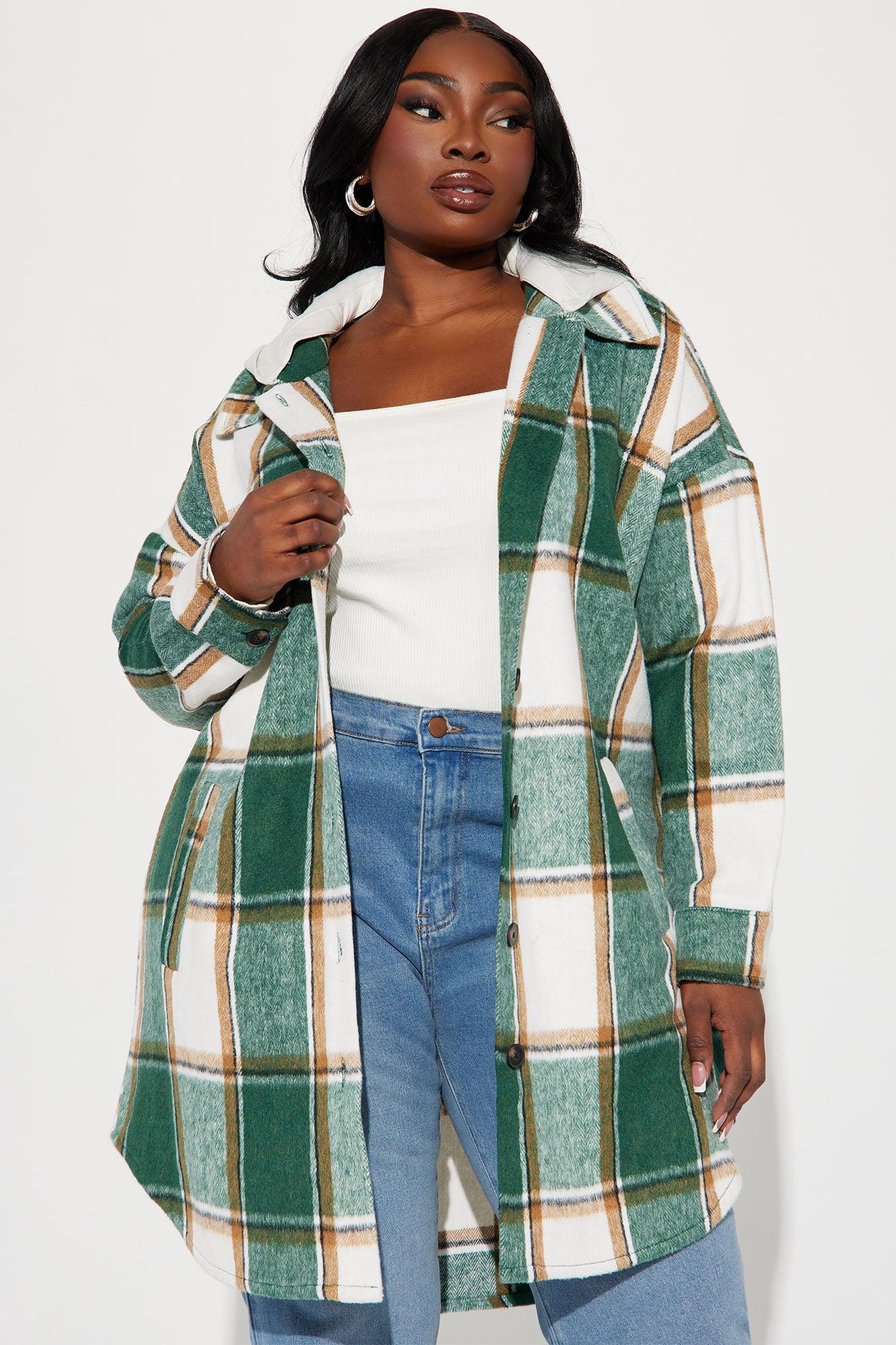 Veronica Hooded Plaid Shacket - Green/combo Product Image