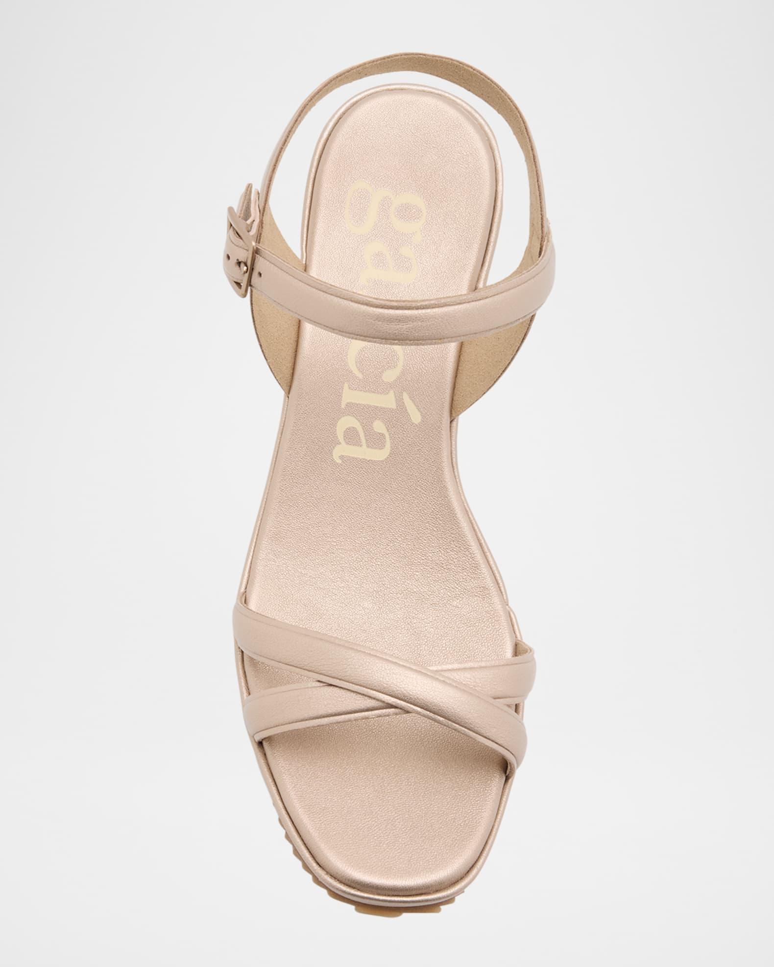 Finoa Metallic Leather Low Wedge Sandals Product Image