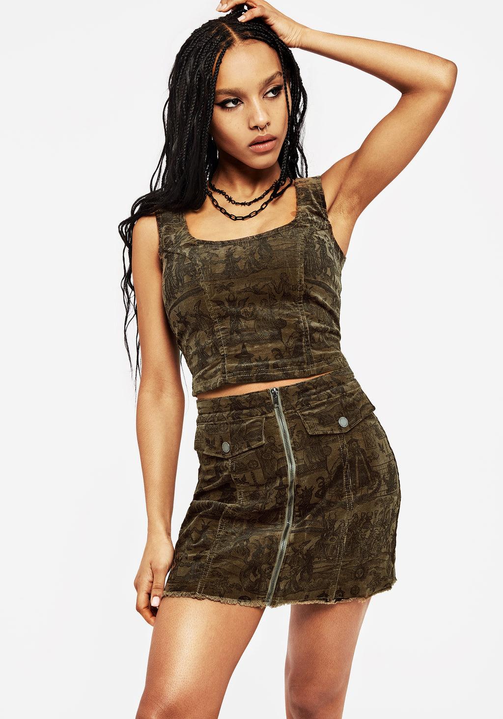 Diabolical Cord Woodcut Print Zip Corset Top Product Image