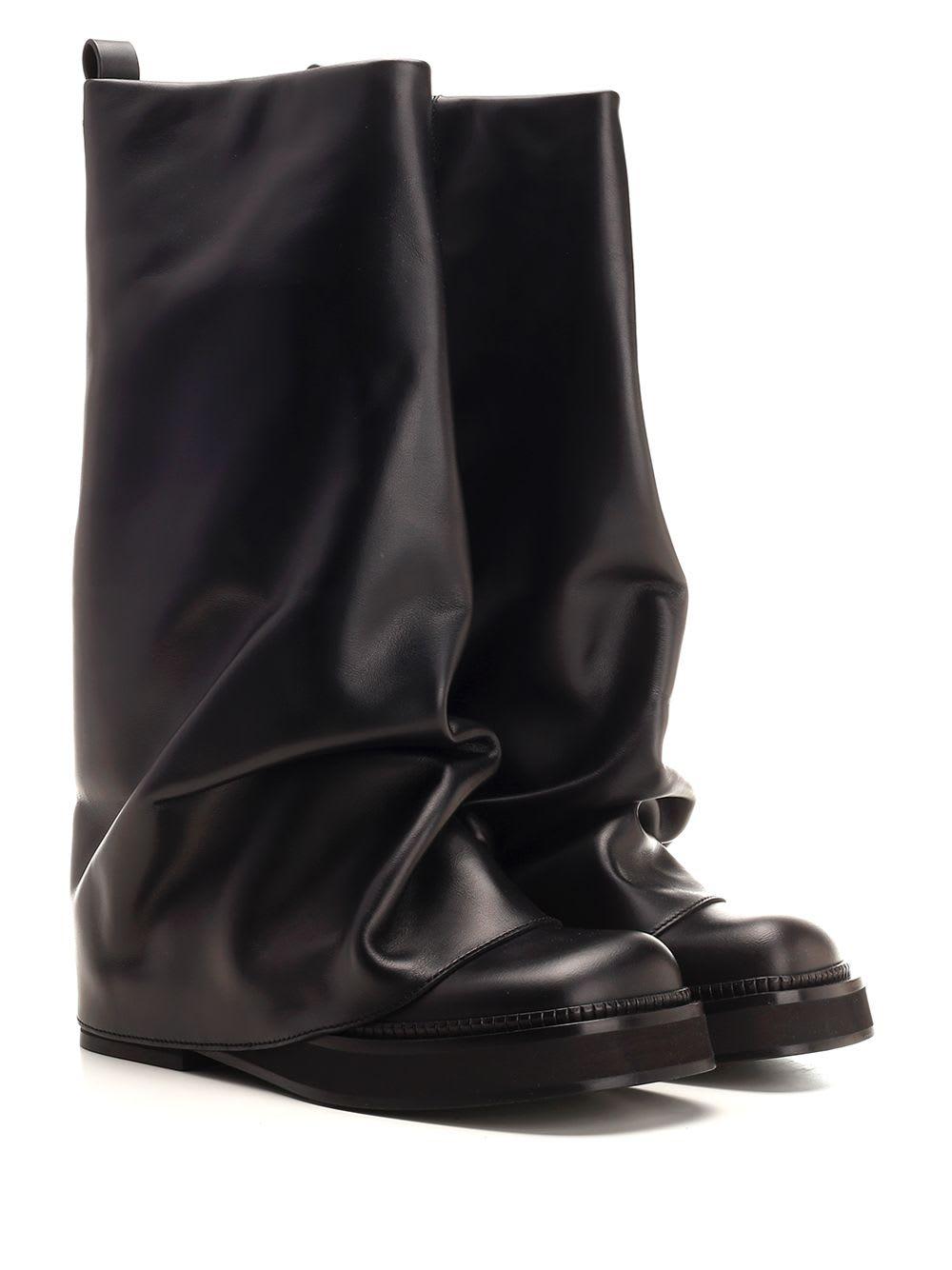 ATTICO Robin Black Boots With Square Toe And Logo Plaque On The Rear In Leather Woman Product Image