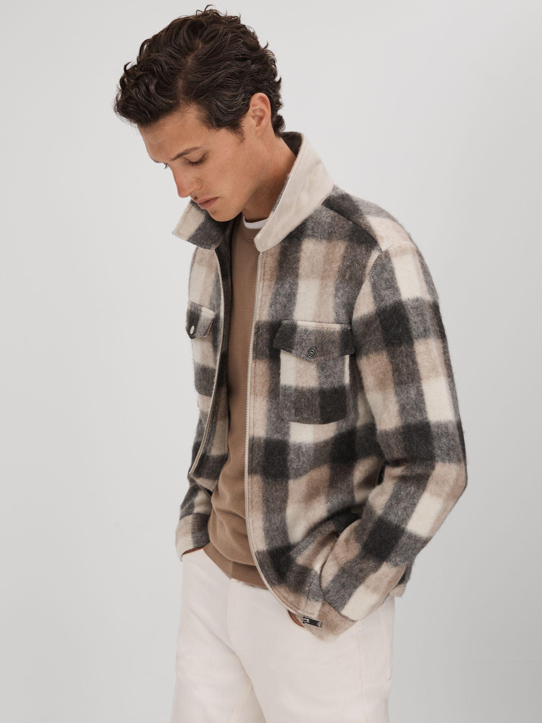 Brushed Check Overshirt in Oatmeal/Grey Product Image
