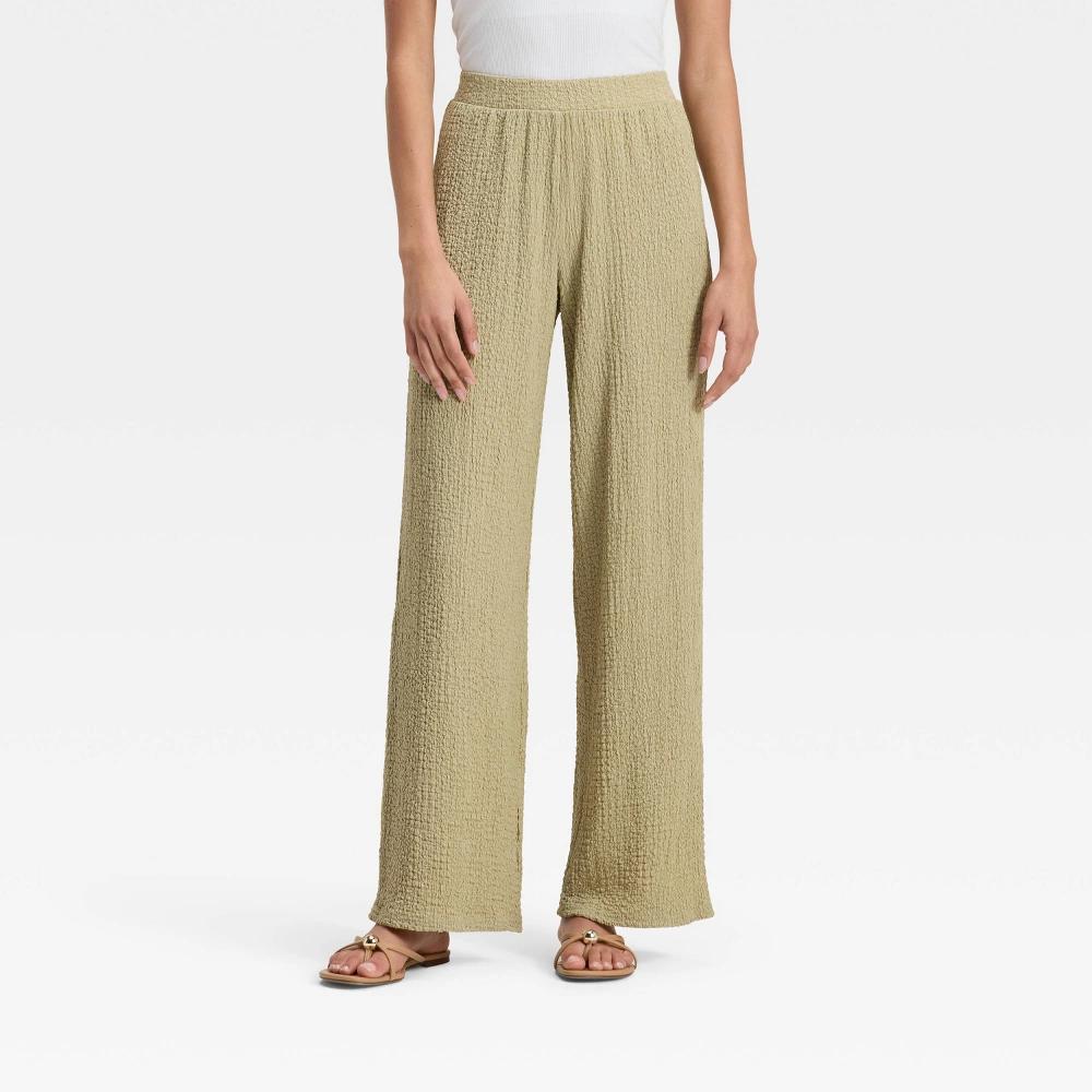 Women's Mid-Rise Regular Fit Textured Pull-On Pants - A New Day™ Product Image