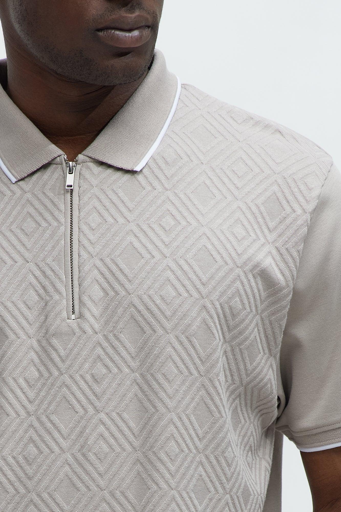 Diamond Textured Quarter Zip Polo - Sand/combo Product Image
