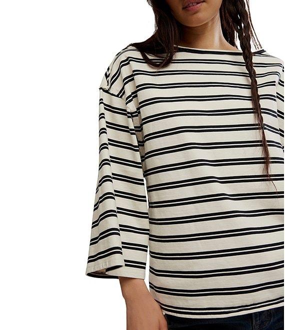 Free People We The Free C'est La Vie Stripe Print Boat Neck 3/4 Wide Sleeve Oversize Boxy Tee Product Image