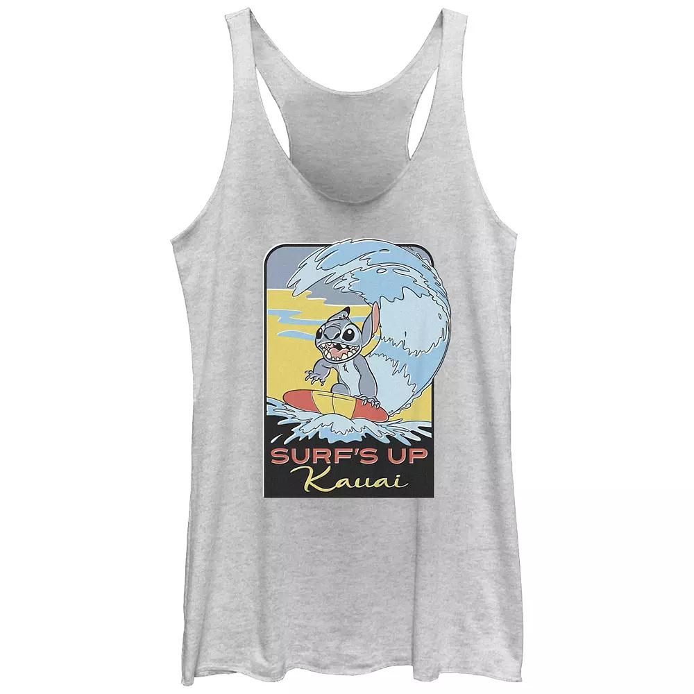 Disney's Lilo & Stitch Women's Surfing Stitch Tri-Blend Racerback Tank Top, Girl's, Size: Large, White Grey Product Image