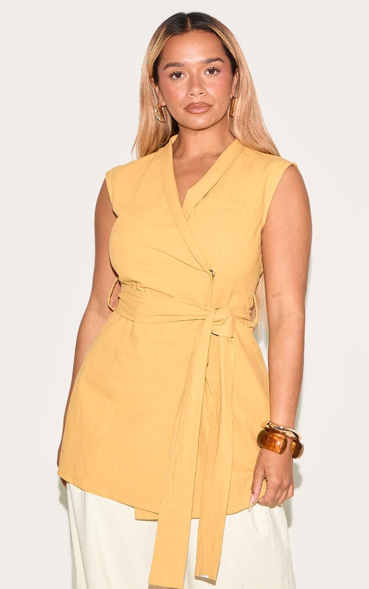 Shape Olive Linen Look Wrap Front Belted Blazer Product Image