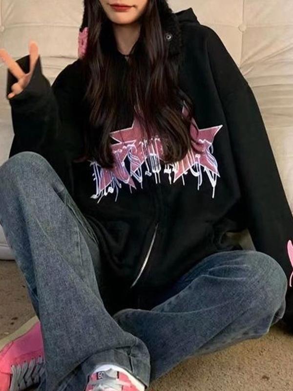 American Style Star Embroidery Fleece Oversized Hoodie Product Image