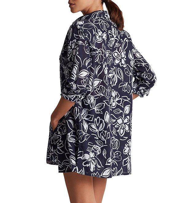 Lauren Ralph Lauren Allora Floral Cotton Voile Button Front Shirt & Pull-On Short Swim Cover-Up Product Image