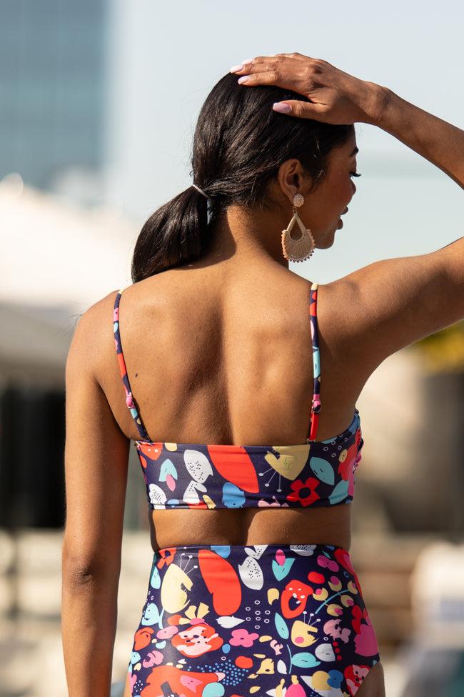 Golden Soul Navy Print Retro Bikini Top FINAL SALE Product Image