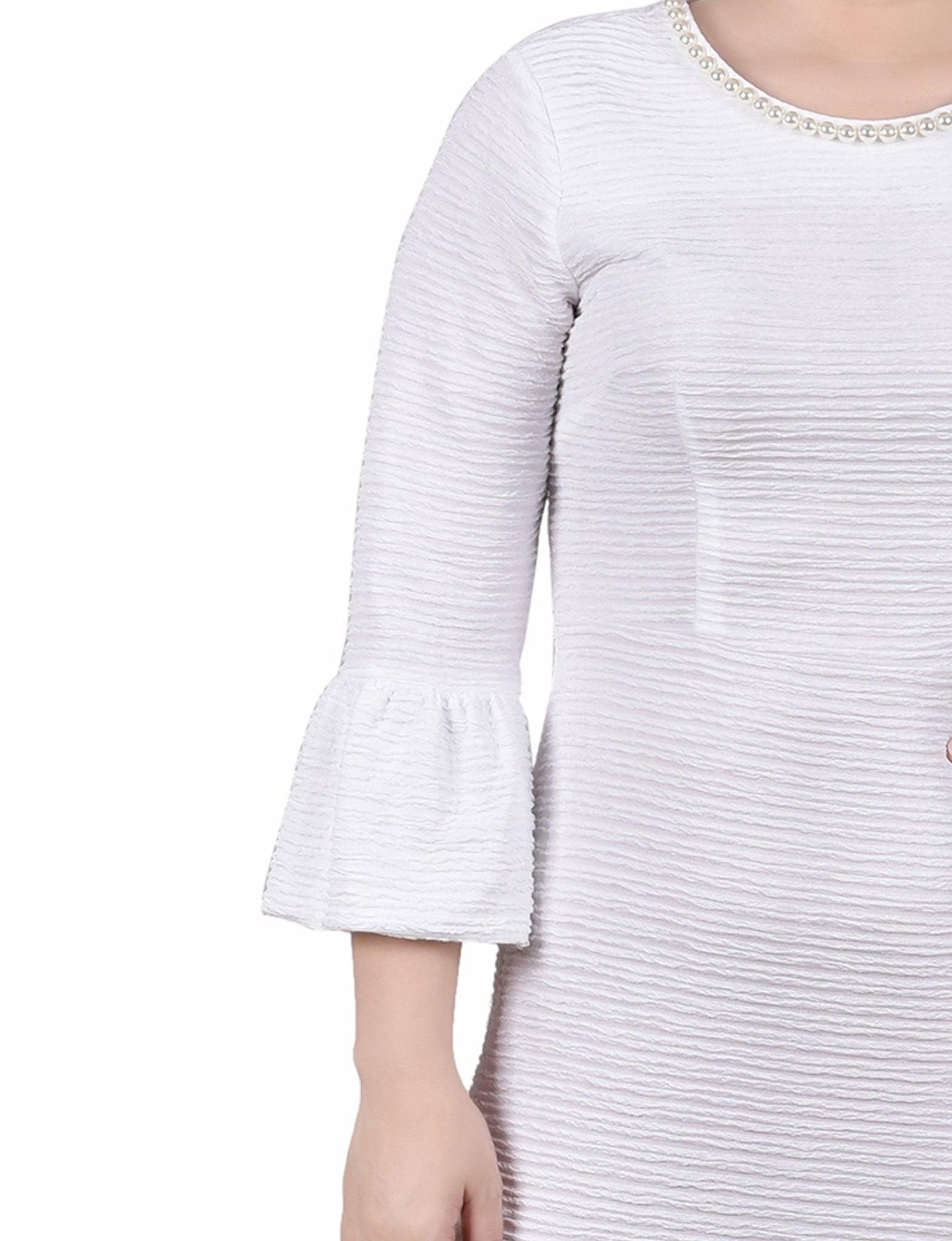 Navy 3/4 Length Pearl Detail Dress Product Image