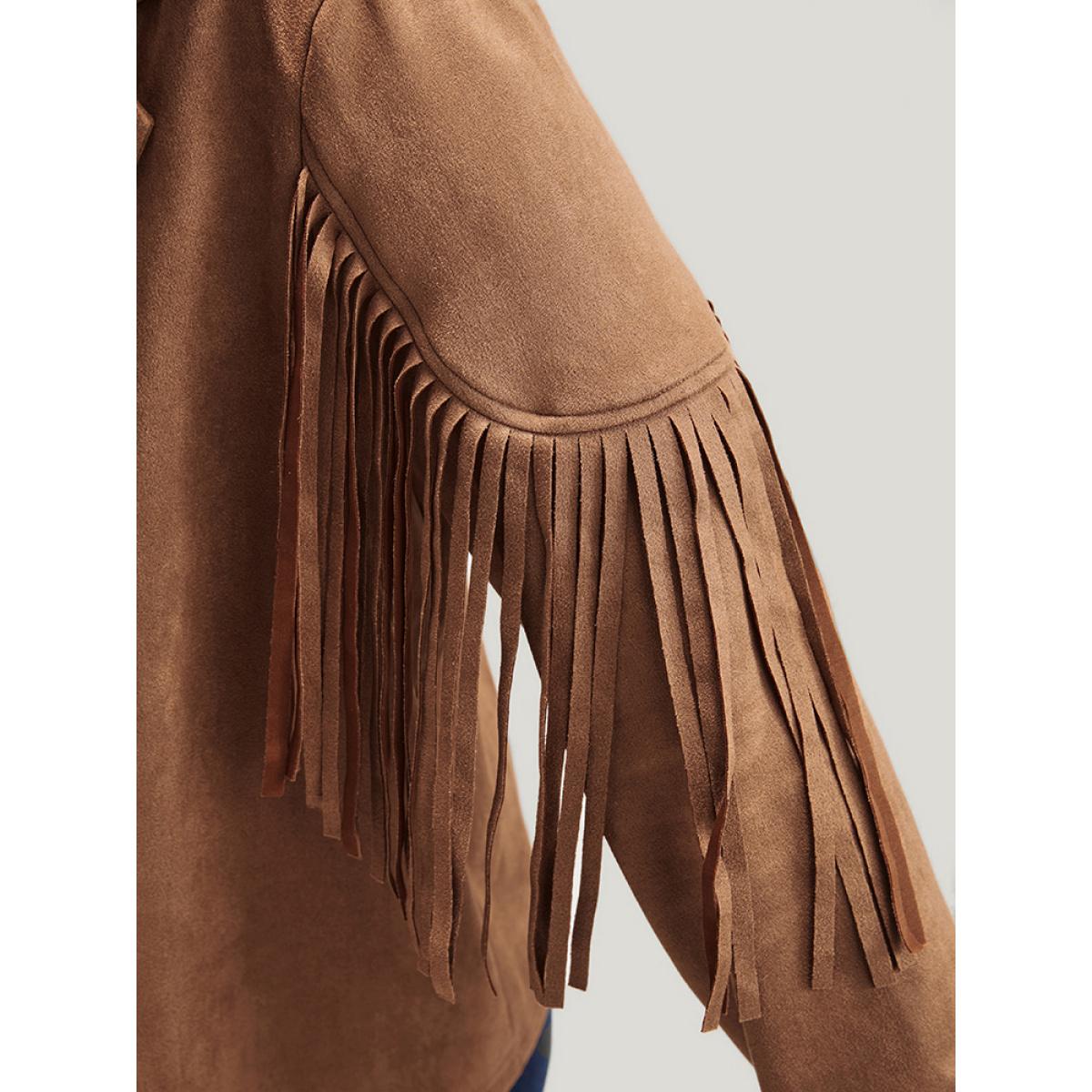 Plus Size Solid Fringe Trim Open Front Coat Women Bronze Party Tassels Ladies Going out Winter Coats BloomChic 14-16/1X Product Image