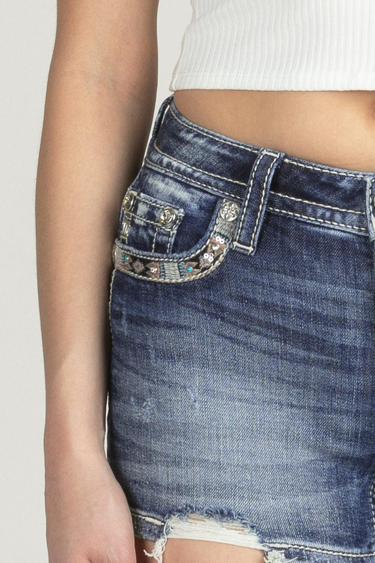 Aztec Border Denim Shorts Product Image