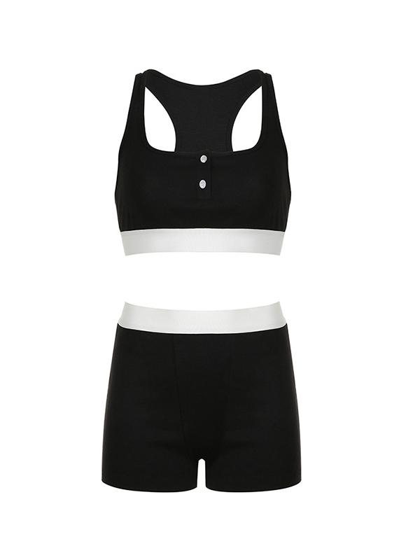 Color Block Breasted Tank Top & Shorts Set Product Image