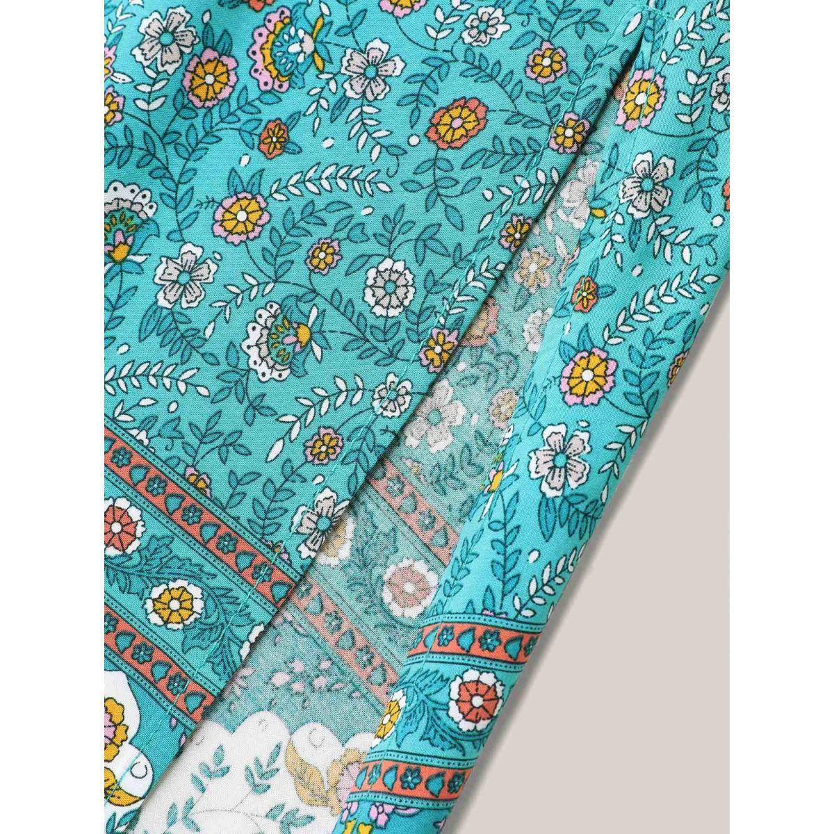 Plus Size Boho Floral Print V-Neck Maxi Dress Cerulean Women Resort Non V-neck Half Sleeve Curvy BloomChic 22-24/3X Product Image