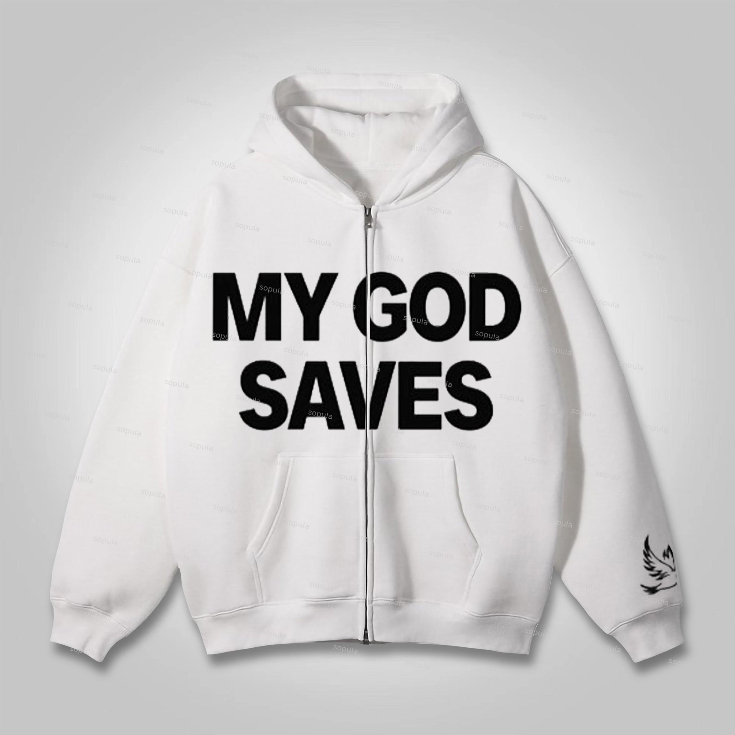 Jesus Multi-Element Print Graphic Loose Velvet Pocket Zip Hoodie Product Image