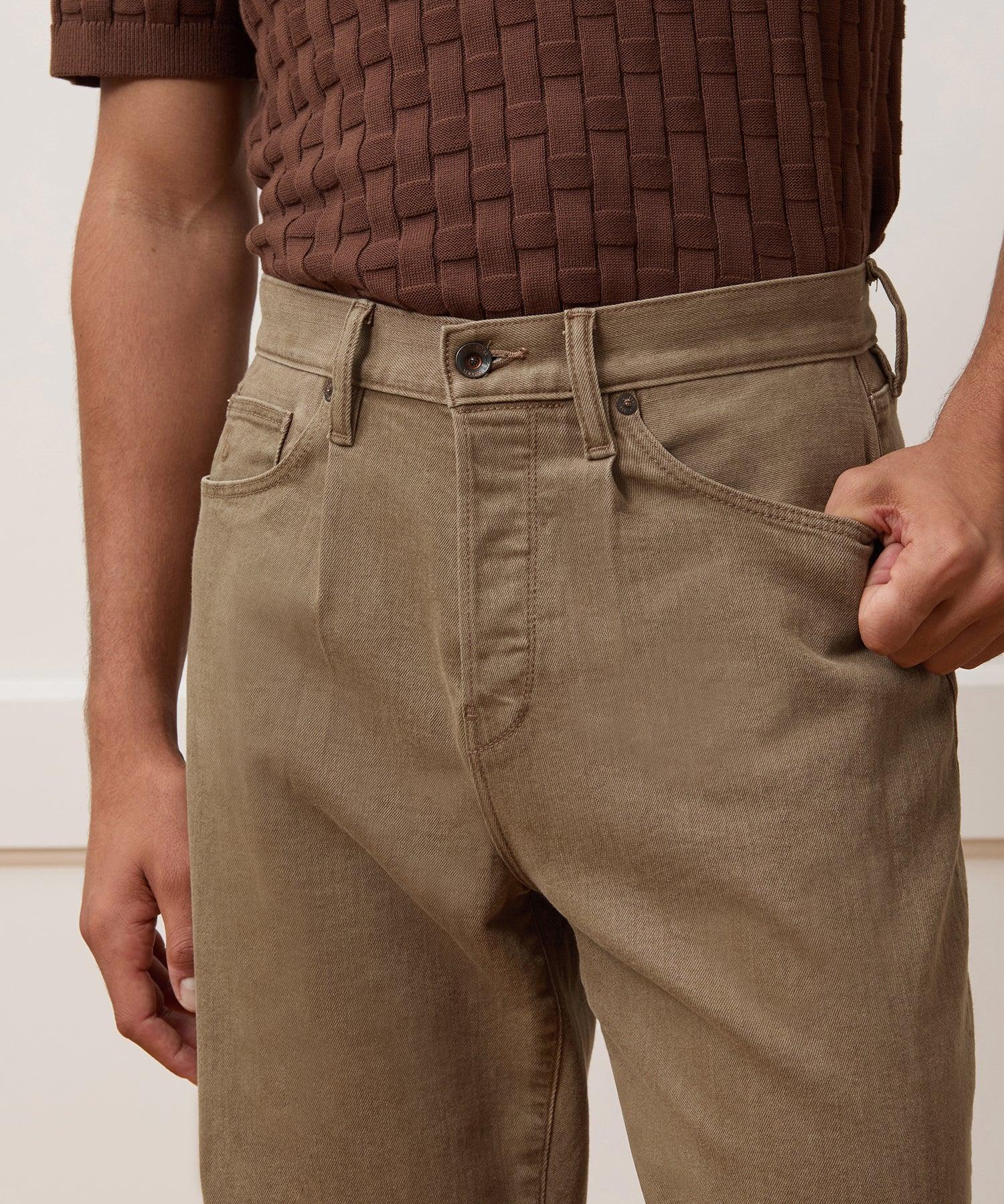 Relaxed 5-Pocket Pleated Jean in Light Brown Product Image