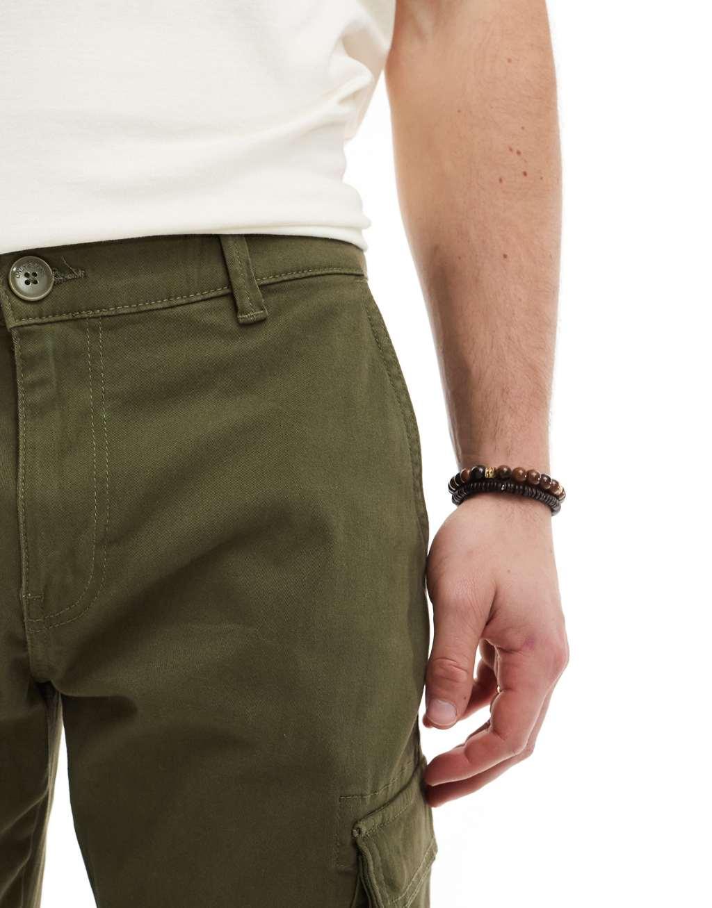 ONLY & SONS tapered fit cargo pants with cuffed bottom in khaki     Product Image