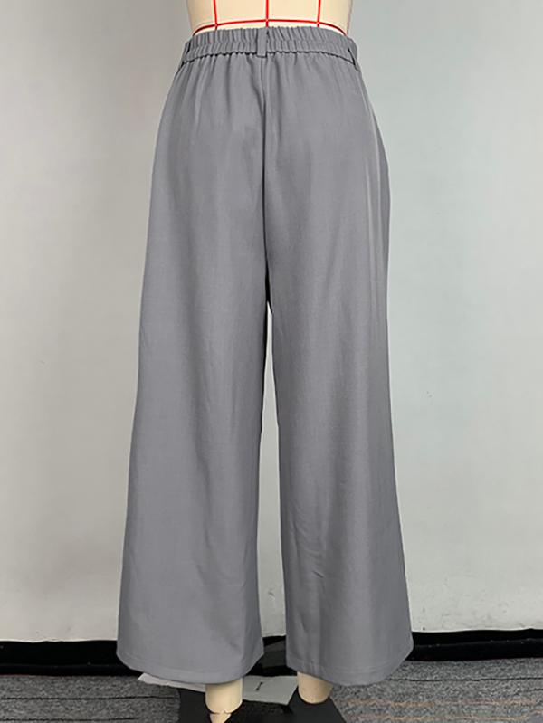 Loose Wide Leg Pockets Solid Color Ninth Pants Trousers Product Image