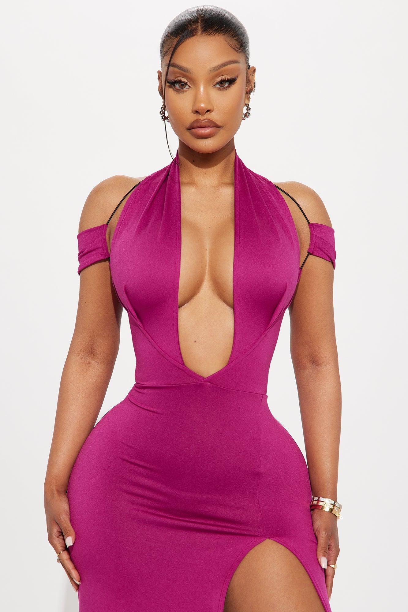 Kari Deep Neckline Maxi Dress - Magenta Female Product Image