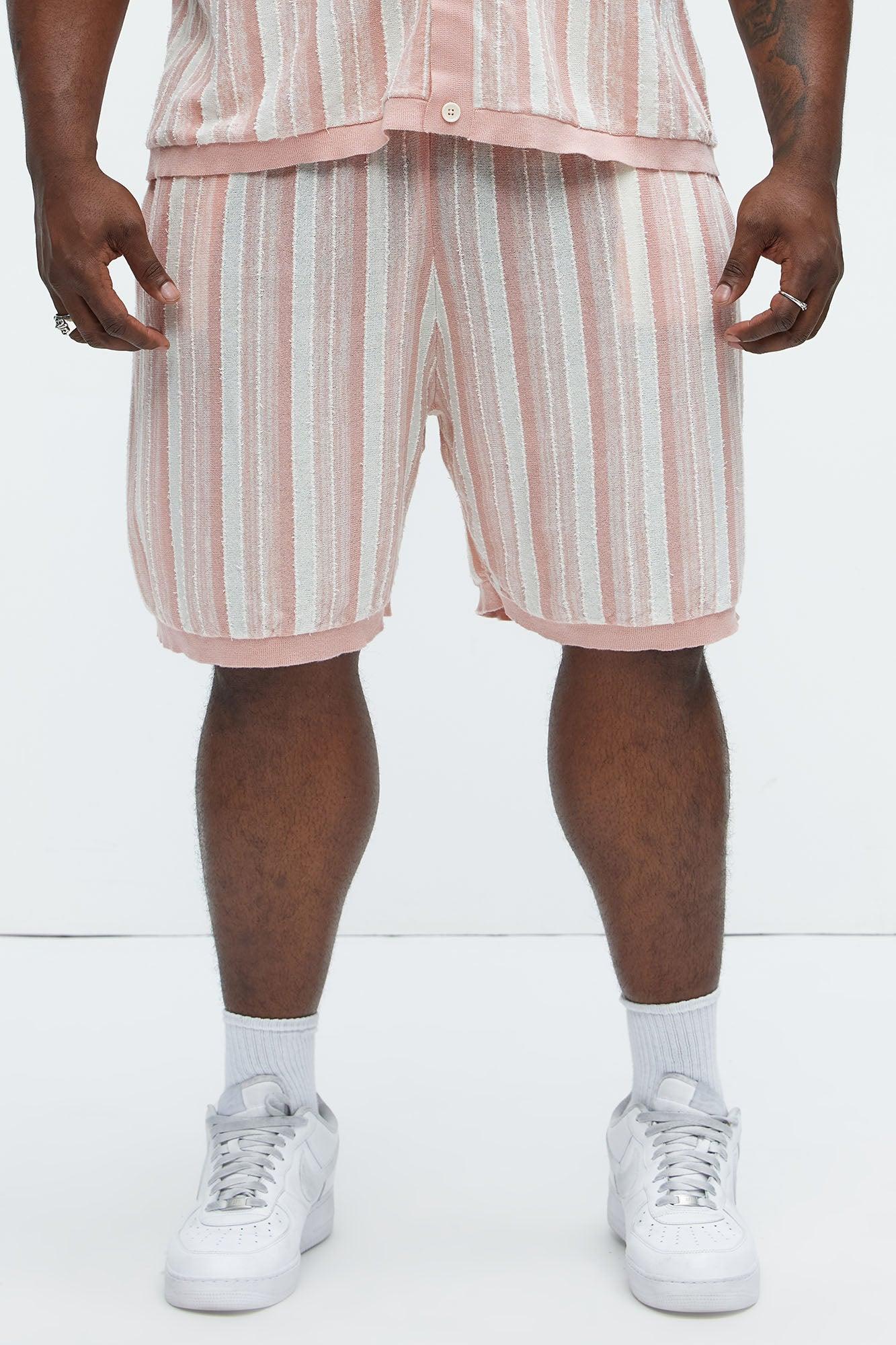 Textured Stripes Knitted Shorts - Mauve/combo Product Image