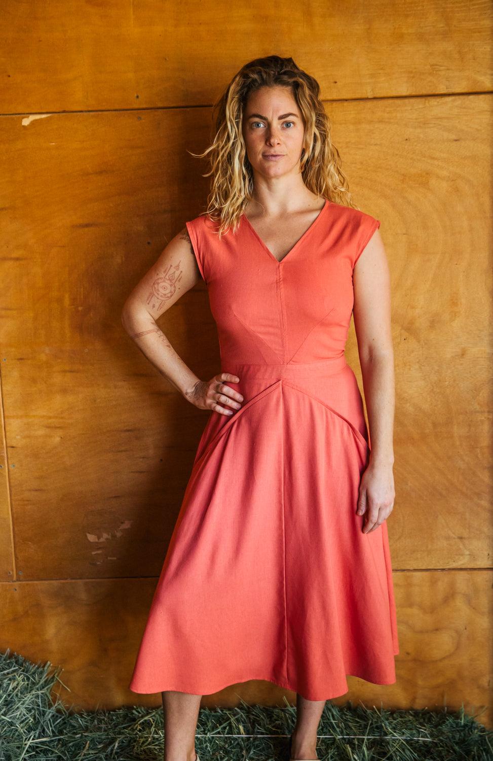 Xena Dress in Coral Linen Product Image